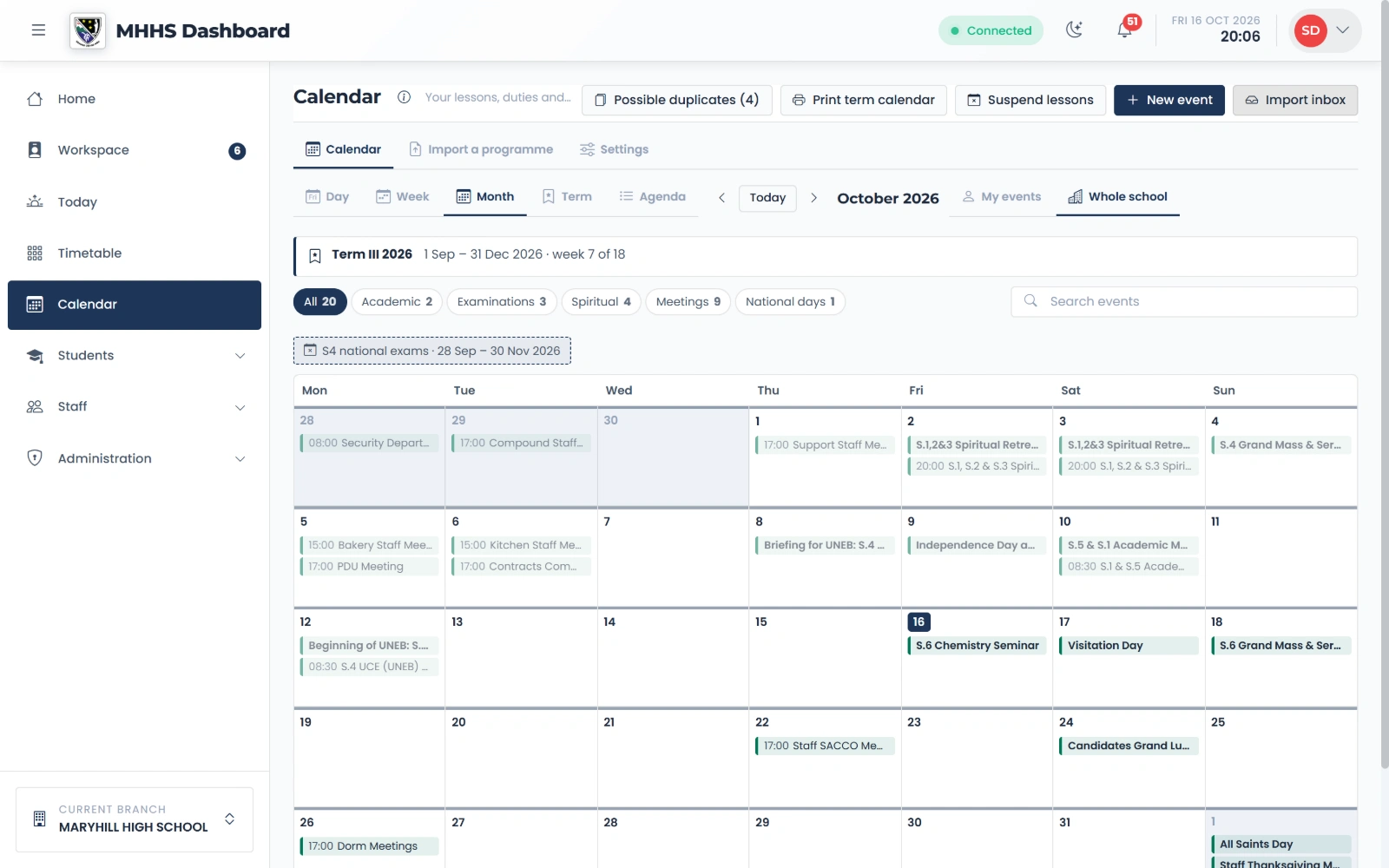 The school calendar